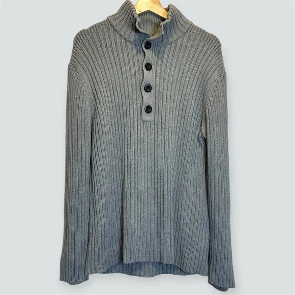 Vintage Banana Republic Gray Cotton Heavy Cable Knit Pullover L - Picture 4 of 6